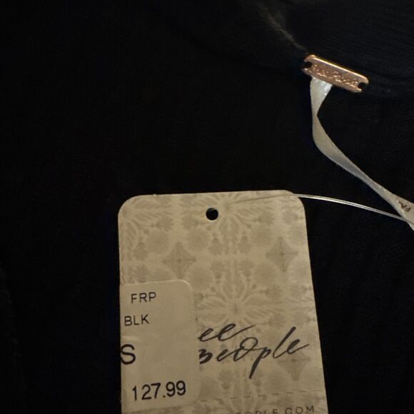 New Free People Date Night Long Sweater Dress Size Small Black Ribbed Buttons - Picture 11 of 13